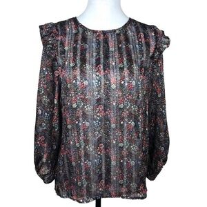Anthropologie W5 Sheer Floral Blouse Black Small